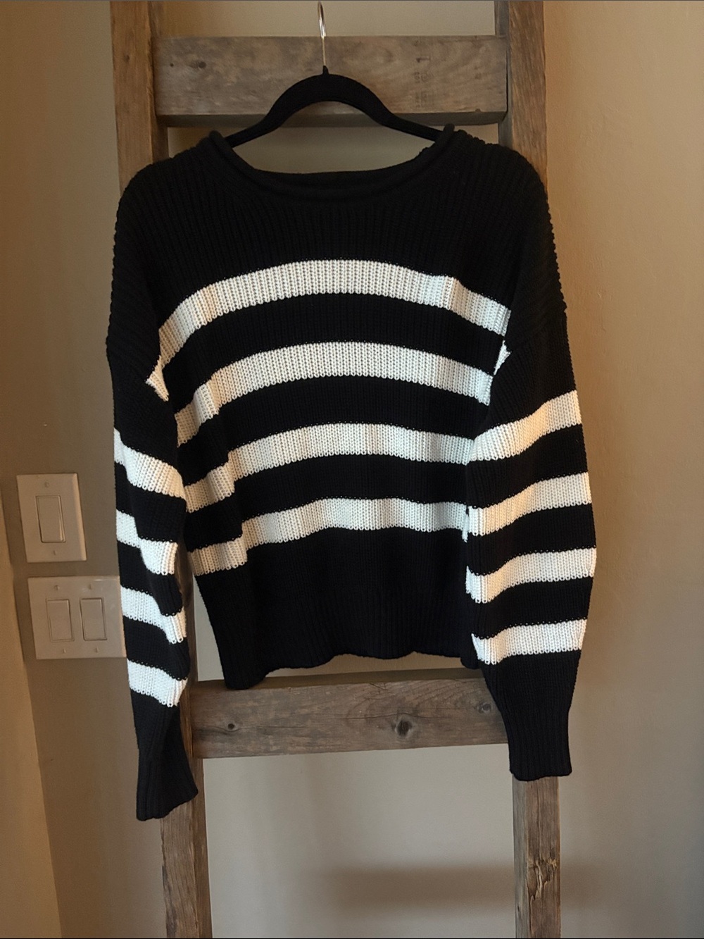 GAP 100% Cotton Black and White Striped Roll Neck Sweater - Picture 3 of 6